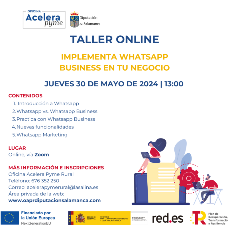 Imagen portada taller online Implementa Whatsapp Business en tu negocio, a realizar el jueves 30 de mayo de 2024 a las 13.00h