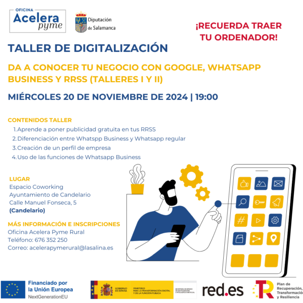 Taller de digitalización. Da a conocer tu negocio con Google, Whastapp Business y RRSS (Talleres I y II)