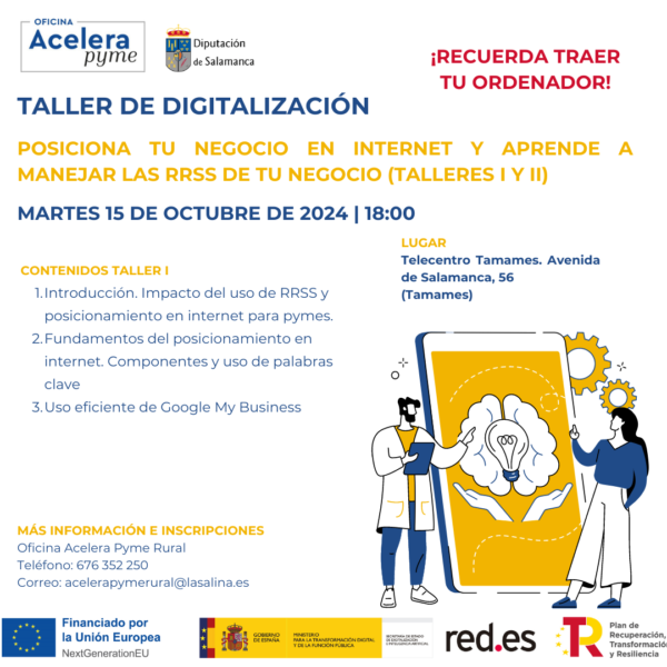 Taller de digitalización. Posiciona tu negocio en Internet y aprende a manejar las RRSS de tu negocio. Talleres I y II