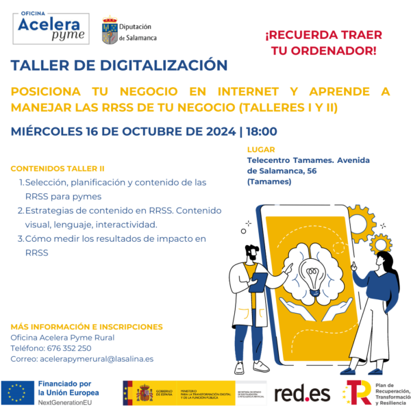 Taller de digitalización. Posiciona tu negocio en Internet y aprende a manejar las RRSS de tu negocio. Talleres I y II