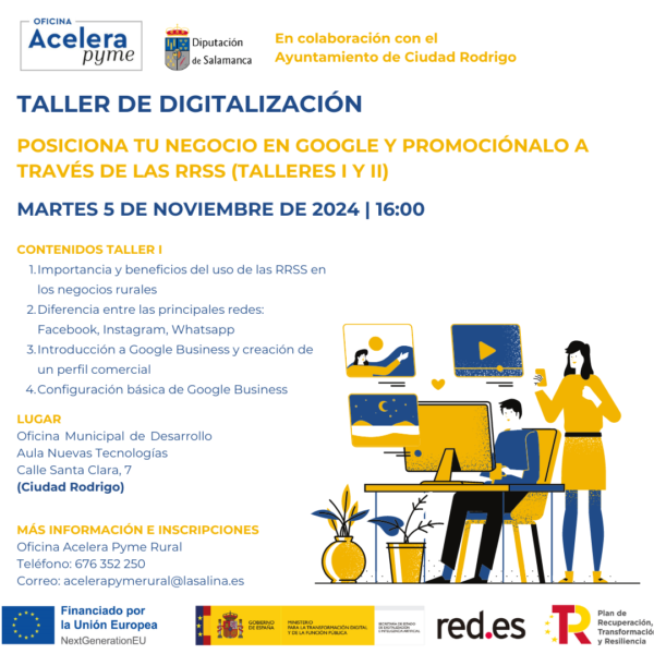 Taller de digitalización. Posiciona tu negocio en Google y promociónalo a través de las RRSS. Talleres I y II